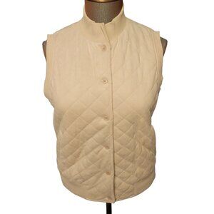 Ashworth Quilted Cream Button-Up Vest Large Preppy Luxury Outerwear